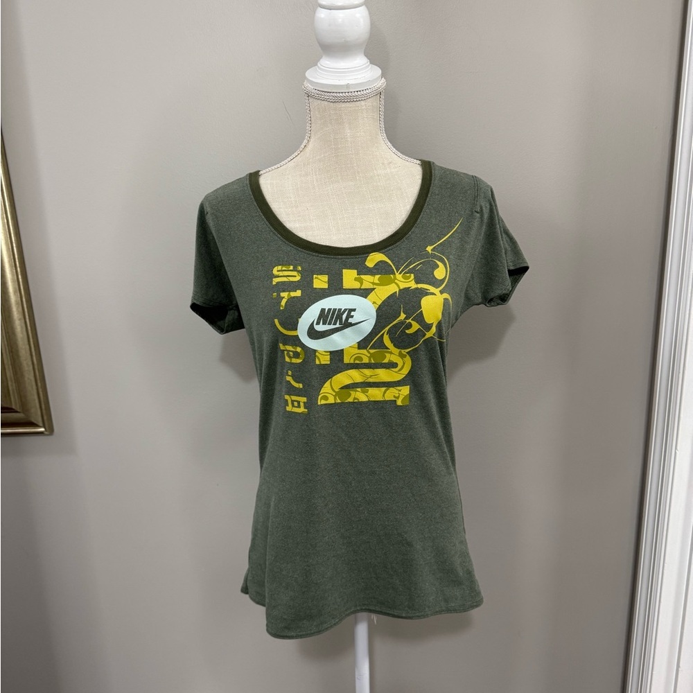 Women's Nike Olive Green Anime Graphic Athletic Shirt. Size M